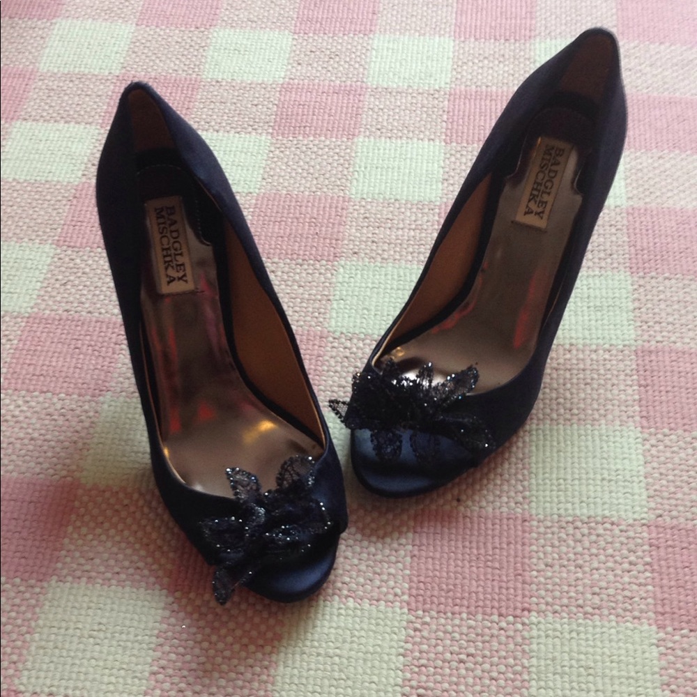 Badgley Mishka Navy Satin Heel
